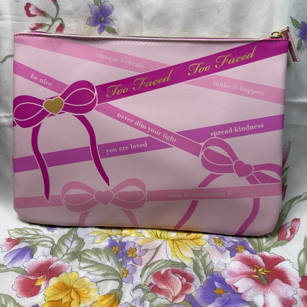 Too Faced Pink Makeup Bag Cosmetic Pouch Inspirational Quotes 8x11"
